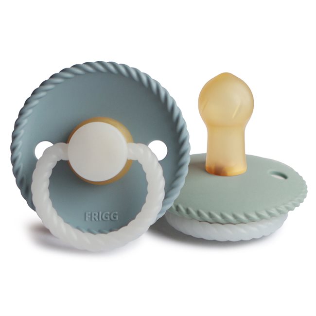 FRIGG Rope - Round Latex 2-Pack Pacifiers - Stone Blue Night/Sage Night - Size 1